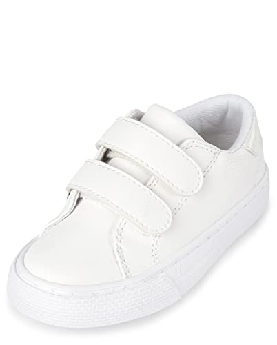 The Children's Place - Tenis Casuales con Velcro para bebés y niños pequeños, Blanco, 13 MX Niñito