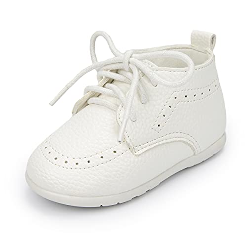 ohsofy Zapatos Oxford para bebés y niños pequeños, de piel sintética, de goma y suela suave, zapatos de vestir de boda, zapatos para caminar, B_lichee Patrón blanco, 6-12 Months Infant