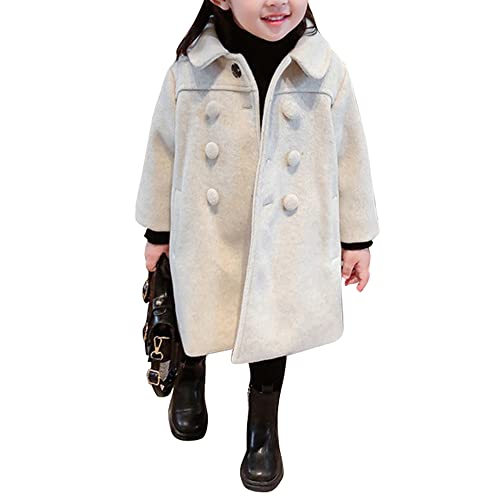 POPOLAR - Abrigos de vestir para niñas, chamarra cálido de invierno, chamarra de manga larga con botones, ropa exterior de 2 a 7 años, Beige, 5-6 Años