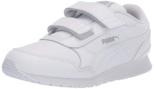 PUMA - Zapatillas con velcro ST Runner V2, blanco-gris/violeta, talla M US Little Kid