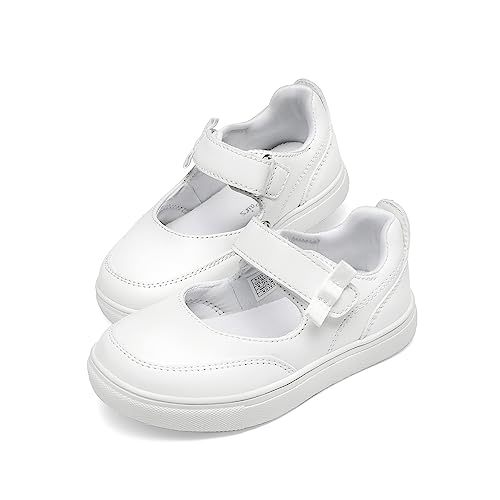 DREAM PAIRS Zapatos Mary Jane para Niñas con Correa Zapatos Planos Suaves para Caminar y Fiesta SDFS2323K Blanco 14.0 cm