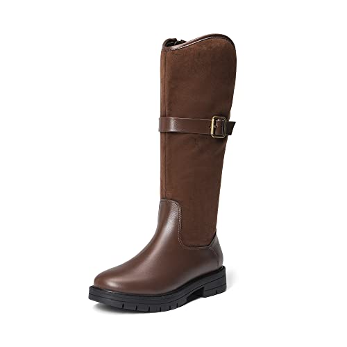 DREAM PAIRS Botas de Montar a la Moda con Hebilla hasta la Rodilla para niñas, niños pequeños/niños Grandes,SDBO221K, Marrón, 21 cm