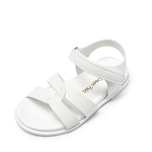 DREAM PAIRS - Sandalias planas de princesa con punta abierta, zapatos de verano para niños pequeños/niños pequeños, Blanco, 11 MX Niñito