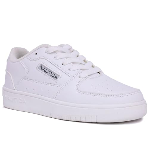 Nautica - Tenis de moda con cordones para niños - Zapatos bajos, Blanco (White Mono), 5 Big Kid