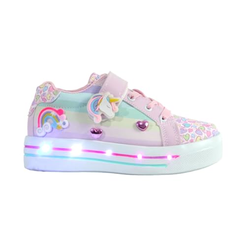 Kuali Shoes | Tenis Unicornio Niña Luces Led Velcro Brillos AMORCITO M-021-2 UNICOR Rosa #21 15/21