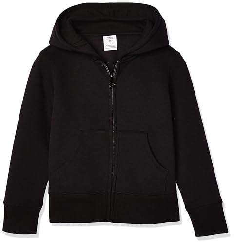 Amazon Essentials - Sudadera con capucha de forro polar con cremallera para niñas, color negro, talla M