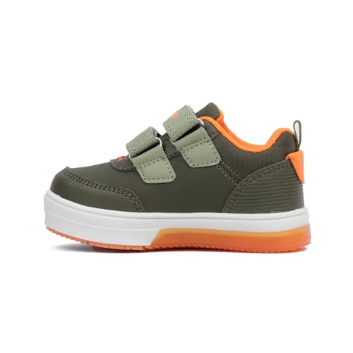 Bubble gummers Tenis con Luz Niño en Color Verde con Diseño de Dinosaurio (Olivo Naranja, Sistema Tallas Calzado JP, Niño (2-5 años), Medición, 17.0 cm)