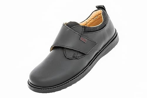 Coloso Zapato de Piel para Niño con Velcro y Suela Antiderrapante (Negro, 20.5, 20.5 cm)