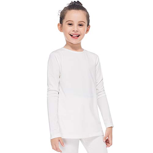 MANCYFIT - Camisetas térmicas para niñas con forro polar para ropa interior de manga larga, Blanco, Medium