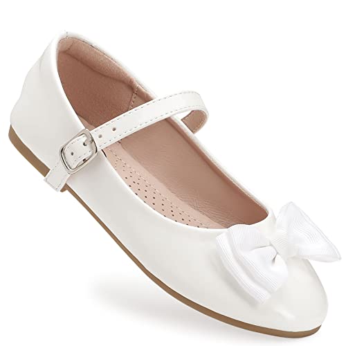 Trary - Zapatos de Vestir para niñas, adorables Zapatos de Ballet Mary Jane para Fiesta, Escuela, Boda, Princesa (bebé/niño pequeño/niño Grande), Blanco (Bow White), 20 MX Niño pequeño