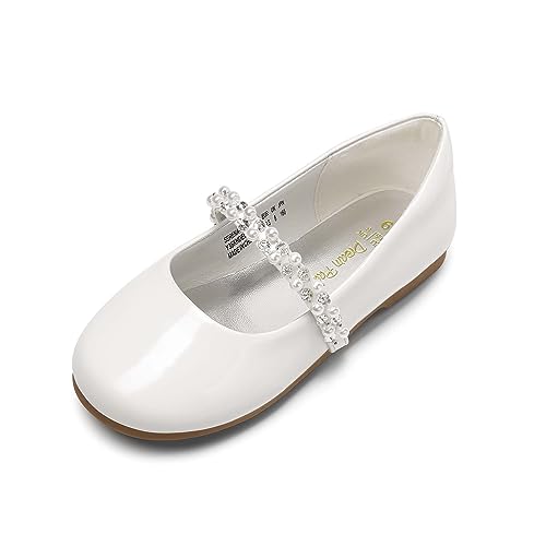 DREAM PAIRS Zapatos Planos Serena-100 Mary Jane Bailarina para niñas pequeñas y niños Grandes, White/Pat-t, 14 MX Niñito