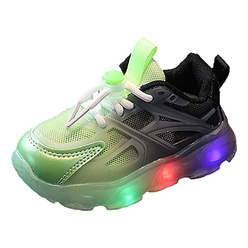 Synia - Tenis deportivos para niños y niñas, con luz LED, malla transpirable, suave, para verano, para niños pequeños, niños grandes, Verde, 7.5 Toddler