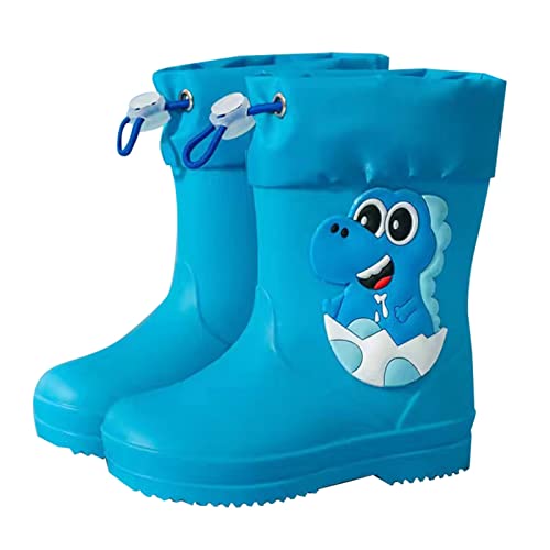 Botas de lluvia de dinosaurio para niños pequeños con hebilla ajustable, ligeras, antideslizantes, botas impermeables para niños, Azul, 19 MX Niño pequeño