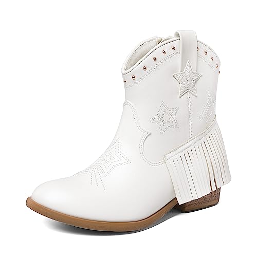 DREAM PAIRS Botas Vaqueras para Ni�as con Cremallera Lateral y Borla SDBO2302K Blanco 17.5 cm