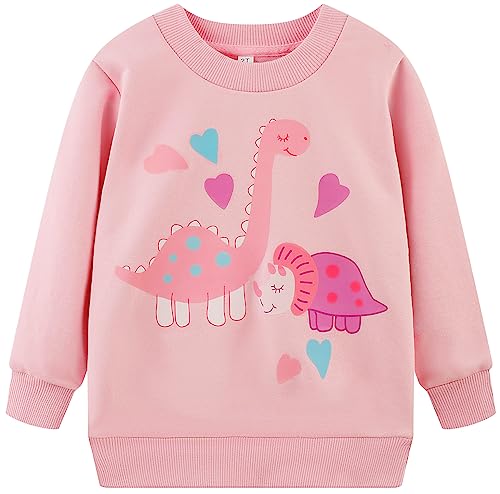 RETSUGO - Sudaderas casuales para bebés y niñas, con cuello redondo, manga larga, ropa 3T-8T, C-cute Dinosaurio/Rosa, 2 Años