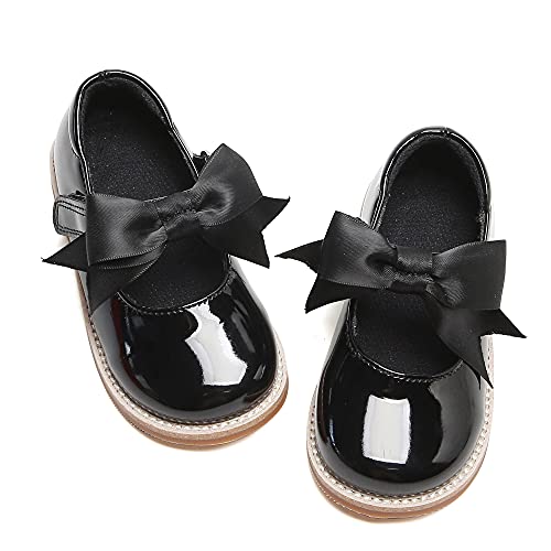 Kiderence Zapatos planos de vestir para niñas de la escuela Oxfords Marry Jane, F637 Negro, 14 MX Niña Pequeña