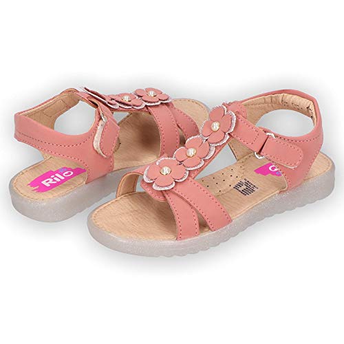 Rilo Huarache para Niñas Color Rosa Casual con Hebilla y Flores NR4106 Talla 16.0 cms