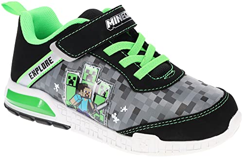 Zapatos Minecraft para niños, tenis iluminados con correa ajustable, verde/negro, talla, Verde/Negro, 3 Big Kid