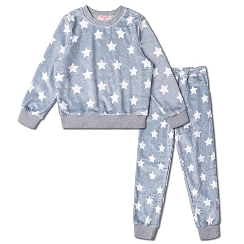 QPANCY - Conjunto de pijama de dos piezas de forro polar para niñas, otoño e invierno, manga larga, ropa de descanso, Star N17, 10-11 Años