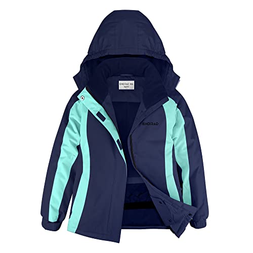 Chaqueta de esquí impermeable para niña, abrigo de nieve cálido de invierno, abrigo de forro polar con capucha, abrigo impermeable resistente al viento, Azul marino, nieve, 9-10 Años