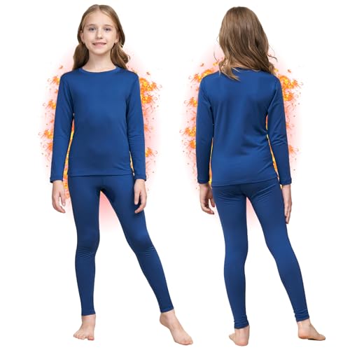 HEROBIKER - Juego de ropa interior térmica para niñas, ultra suave, forro polar para niños, capa base para invierno, cálido, Azul, Small