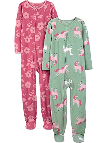 Simple Joys by Carter's - Pijama de forro polar de ajuste holgado para niñas, paquete de 2, caballos/flores, 4