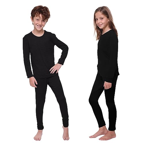 Ropa interior térmica ultra seca para niños, leggings largos con forro polar y camisa unisex para niño y niña, Negro -, XX-Small 2-4