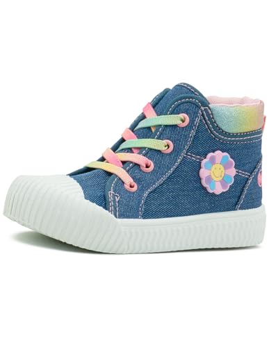 Bubble gummers Tenis Bota de Lona Mezclilla con Flor y Cordones Arcoíris (Mezclilla Multicolor, Sistema Tallas Calzado JP, Niño (2-5 años), Medición, 12.0 cm)