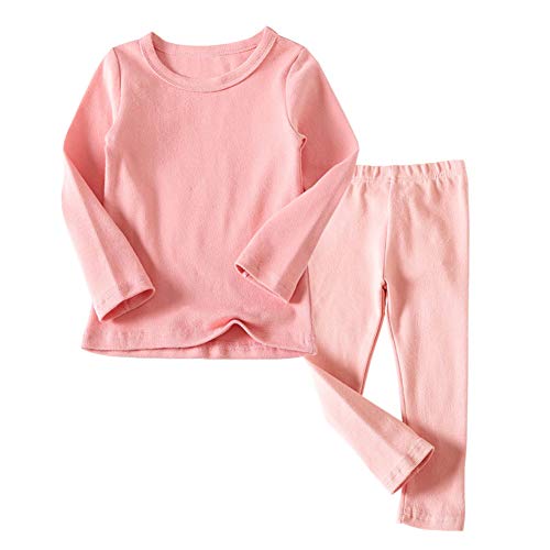 Conjunto de ropa interior térmica de 2 piezas para niños pequeños y niñas, con cuello redondo y parte inferior para niños pequeños, pijamas cálidos (1-7 años), Rosa claro, 7 Años