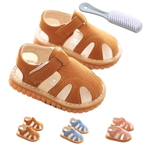 Sandalias de Verano para Bebe, Sandalias Casuales Suaves y Cómodas para Niños, Sandalias Chirriantes con Puntera Cerrada con Suela de Goma Antideslizante, Zapatos para Caminar de Verano para Niños Pequeños (Enviar Cepillo para Zapatos) (Amarillo, Niño (0-5 años), 12.0 cm, Medición, Sistema tallas calzado JP)