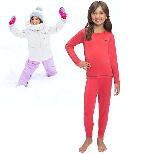 Ropa interior térmica para niñas (manga larga térmica), conjunto de camisa y pantalones, capa base con leggings, pantalones de esquí/frío extremo, Coral, Large