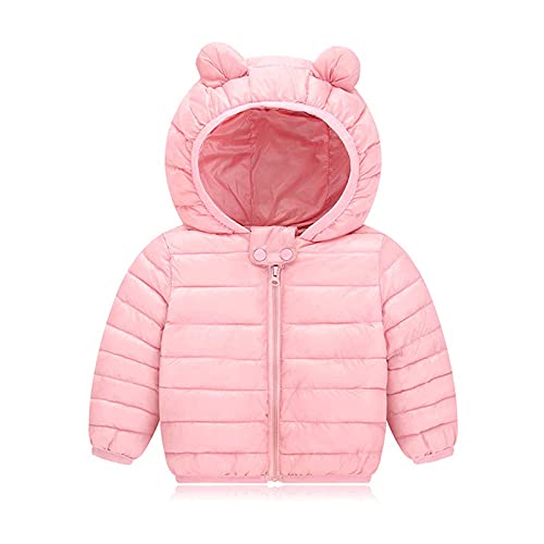 Abrigos de invierno para niños y niñas, color sólido, con capucha y cremallera, chaqueta gruesa para niños y niñas, Rosado, 3 Años/4 Años