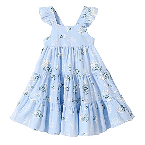 YOUNGER TREE Vestido de Princesa sin Mangas con diseño de Mariposa, para niños y niñas, Azul Floral, 3 Años/4 Años