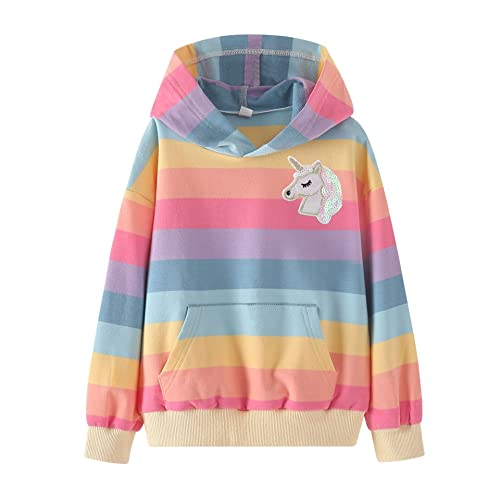 WELAKEN - Sudaderas de unicornio para niñas pequeñas y niños II para niñas pequeñas, suéteres y sudaderas con capucha, A-Rainbow, 8 Años