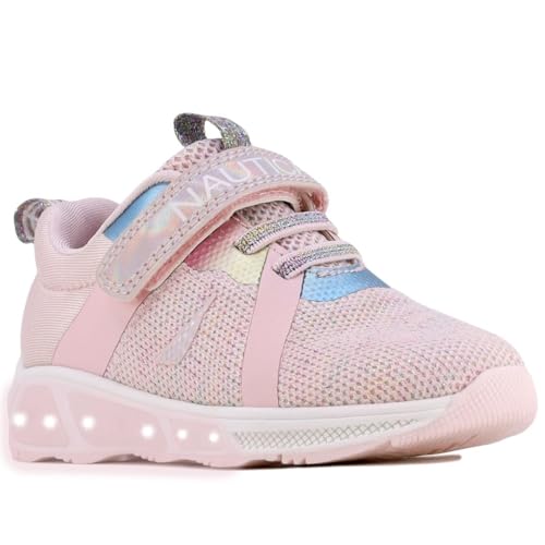 Nautica Tenis deportivos para correr con luz intermitente para niños, tenis de moda con una correa Towhee, niños y niñas, (bebé/niño pequeño), Jurnee Lights-Blush Rainbow Metallic, 16 MX Niñito