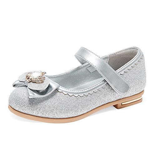 Stelle - Zapatos de vestir para niñas, zapatos de princesa con purpurina, zapatos de tacón bajo, para fiesta, boda, graduación, para niños pequeños, T16-silver Glitter, 16 MX Niñito