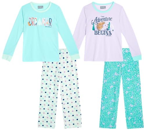 Eddie Bauer Conjunto de pijama para niñas, conjunto de ropa de dormir de invierno de forro polar, 4 piezas, camisa y pantalones de manga larga (5-14), Assorted Colors - 5, 5-6