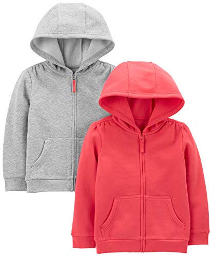 Simple Joys by Carter's - Sudadera con capucha de forro polar con cremallera completa, paquete de 2, rosa/gris, 5T