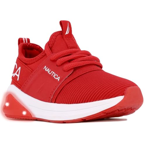 Nautica Kappil Parks Neave Lights - Tenis deportivos para correr con cordones, elásticos, sin cordones, para niños y niñas, Luces rojas Kappil, 14 MX Niñito