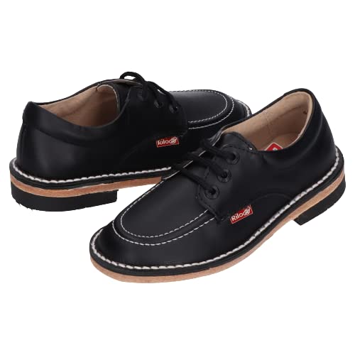 Rilo Zapato Unisex Escolar Negro Agujetas de Piel VQ0813 (Negro, JP_Footwear_Size_System, Big_Kid, Measurement, Measurement_19_Point_0_Centimeters)