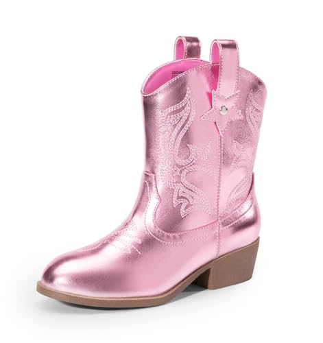 DREAM PAIRS Botas Vaqueras para Niñas Estilo Vaquero Western Extraíbles Plegables Bordadas a la Moda de Media Pantorrilla,Size 17.5 cm,Rosa,SDBO2406K