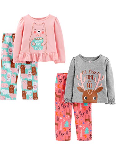 Simple Joys by Carter's - Conjunto de pijama de forro polar de 4 piezas para niñas pequeñas (parte superior de poliéster y parte inferior de forro polar), doe/oso, 2T