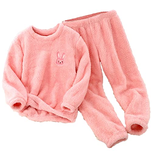 Conjunto de pijama de franela de forro polar cálido de invierno para niños y niñas, conjunto de ropa de dormir a juego con camisetas + pantalones (1 rosa, 5-6 años)