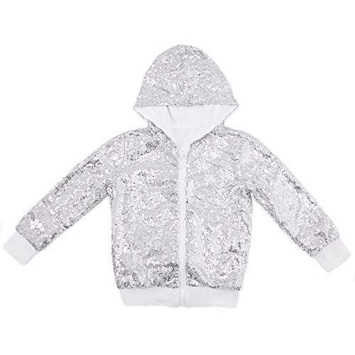 Cilucu - Chaquetas para niños y niñas con lentejuelas y cierre para niños pequeños, Blanco plateado (estilo sudadera)., 4 Años