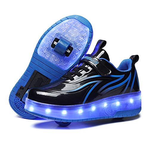 BFOEL Patines de araña con luz LED cargable por USB, tenis deportivos para niños, cumpleaños, Acción de Gracias, Navidad, el mejor regalo, Negro-Azul, 20 MX Niño pequeño