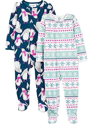 Simple Joys by Carter's - Pijama de forro polar para niñas pequeñas, ajuste holgado, resistente al fuego, paquete de 2, Fair Isle/Pingüino, 3T