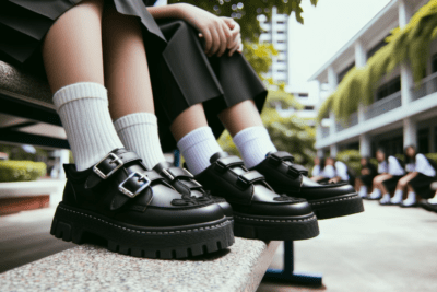 niñas con zapatos escolares asthetic con plataforma