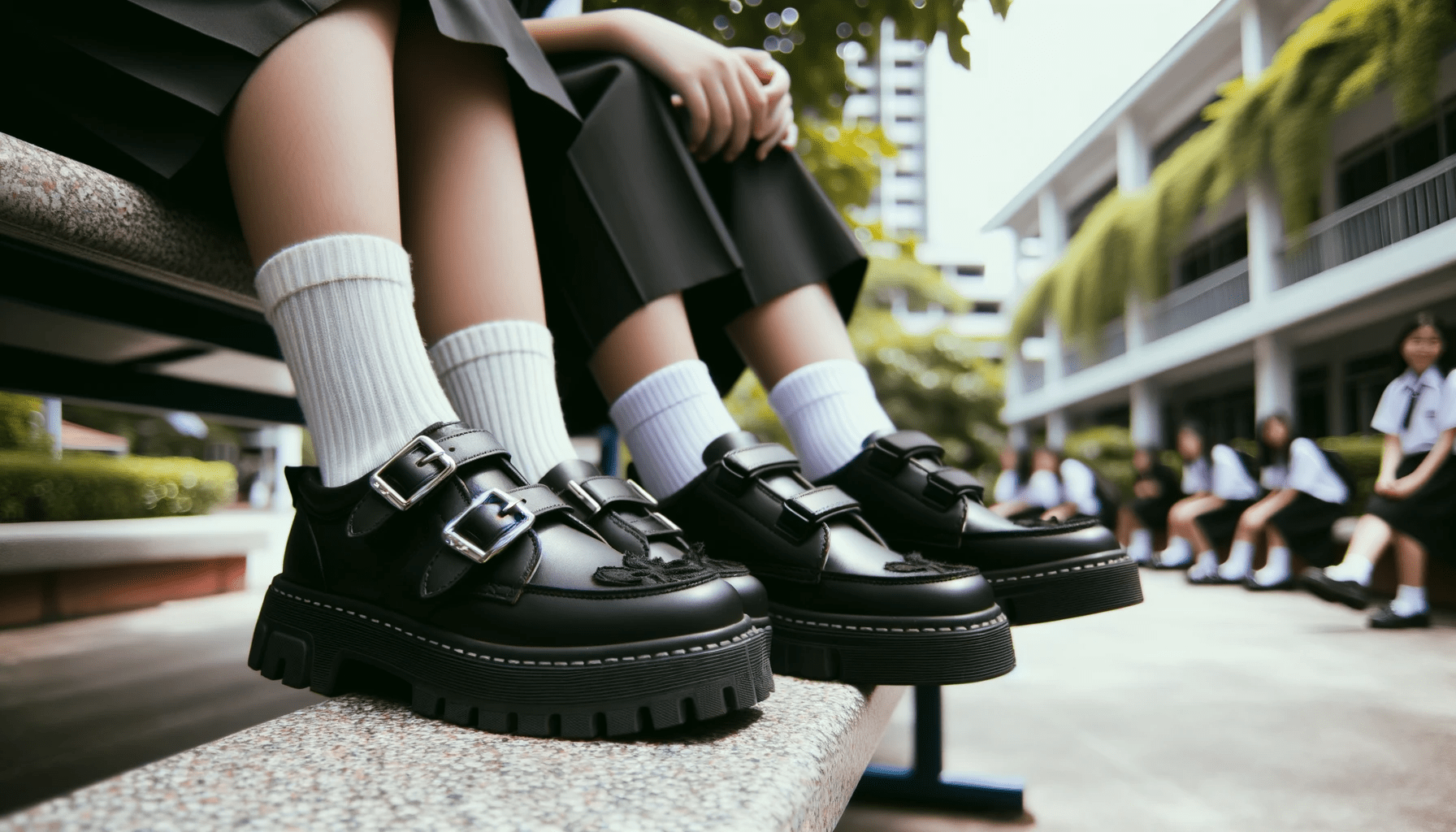 niñas con zapatos escolares asthetic con plataforma